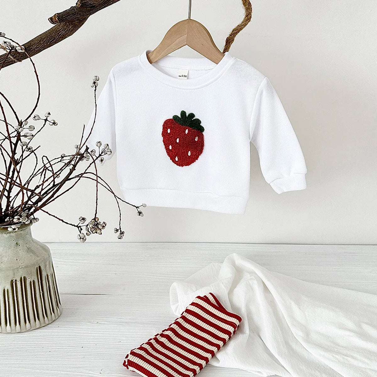 Plush Fruit Sweatshirt & Striped Leggings Set