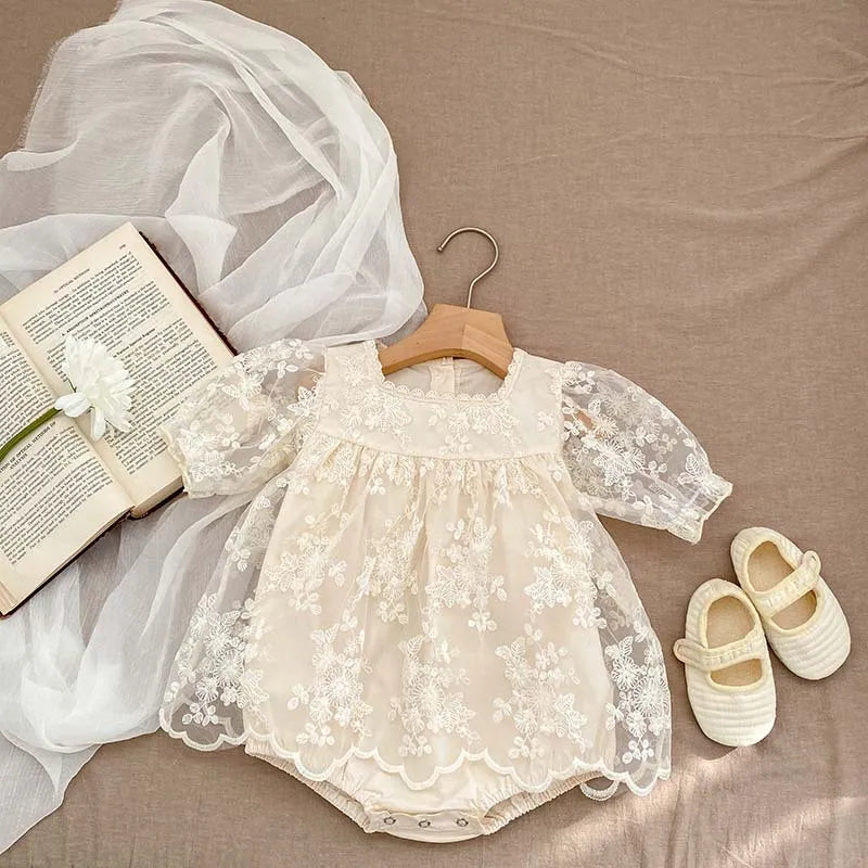 Lace Embroidered Girls Romper