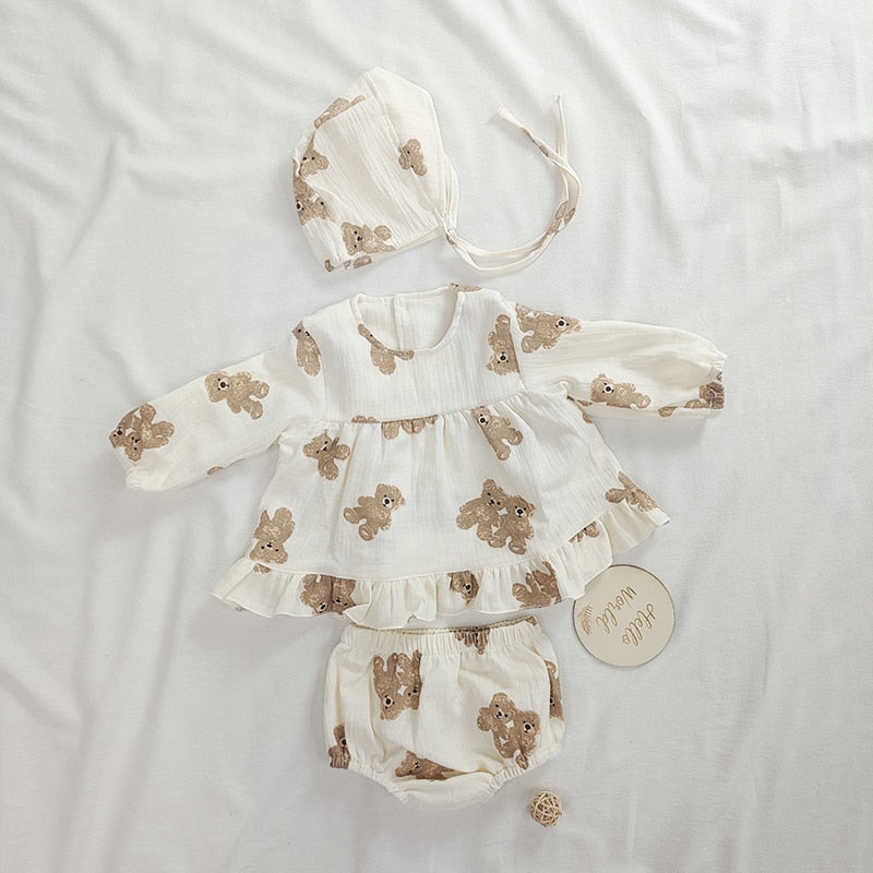 Cute Bear Print Girls' Set