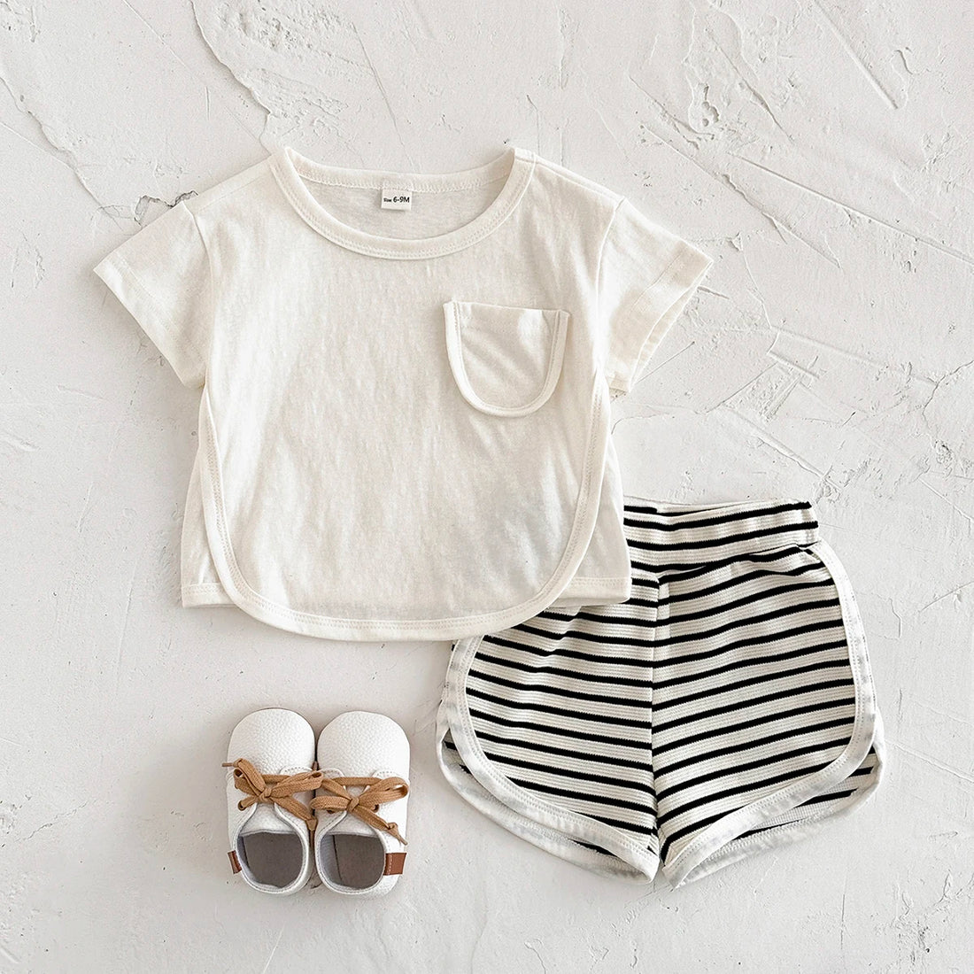 Front Pocket Top & Striped Shorts Set