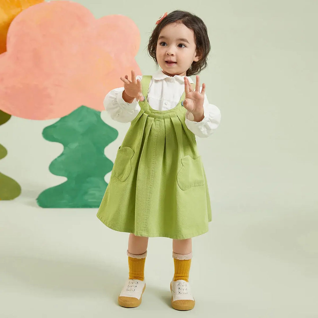 Girls' Solid Suspender Dress