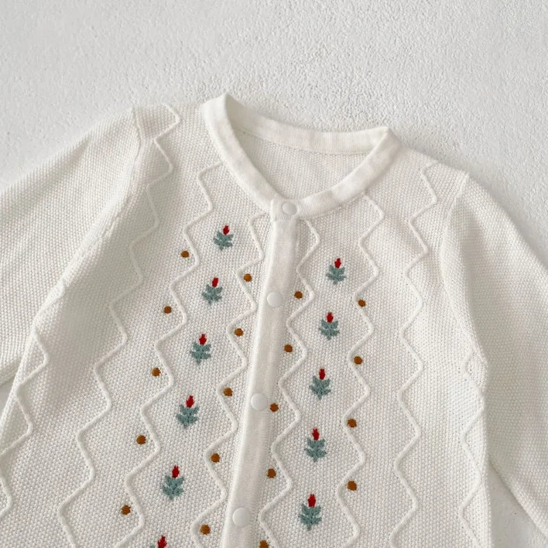 Embroidered Flower Print Knit Romper