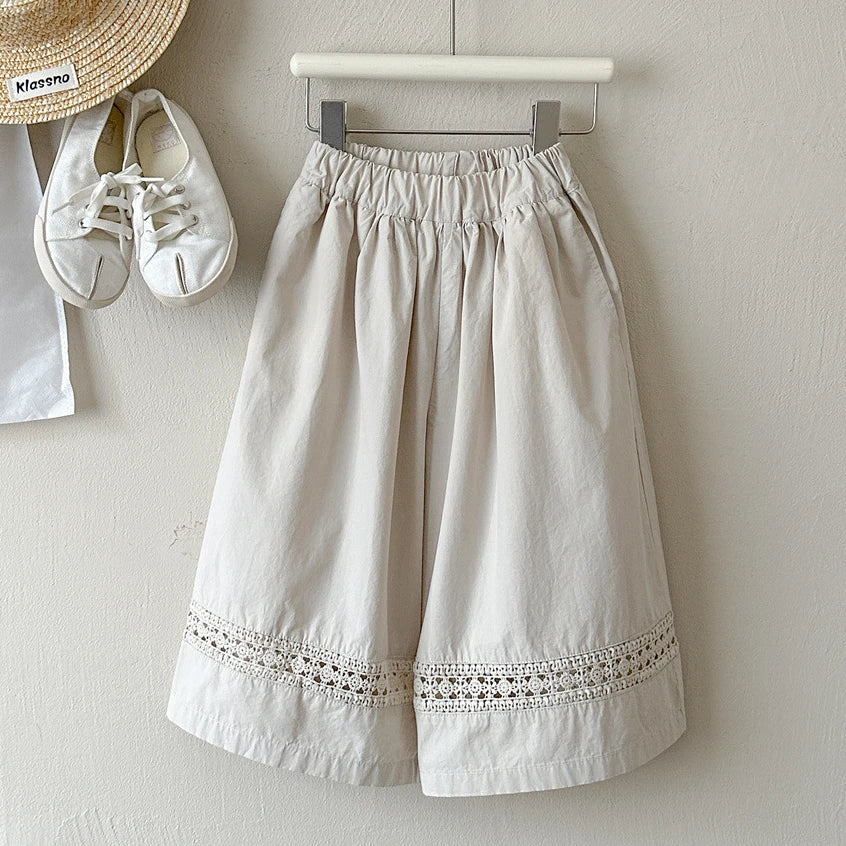 Girls' Cotton Lace Wide-Leg Pants
