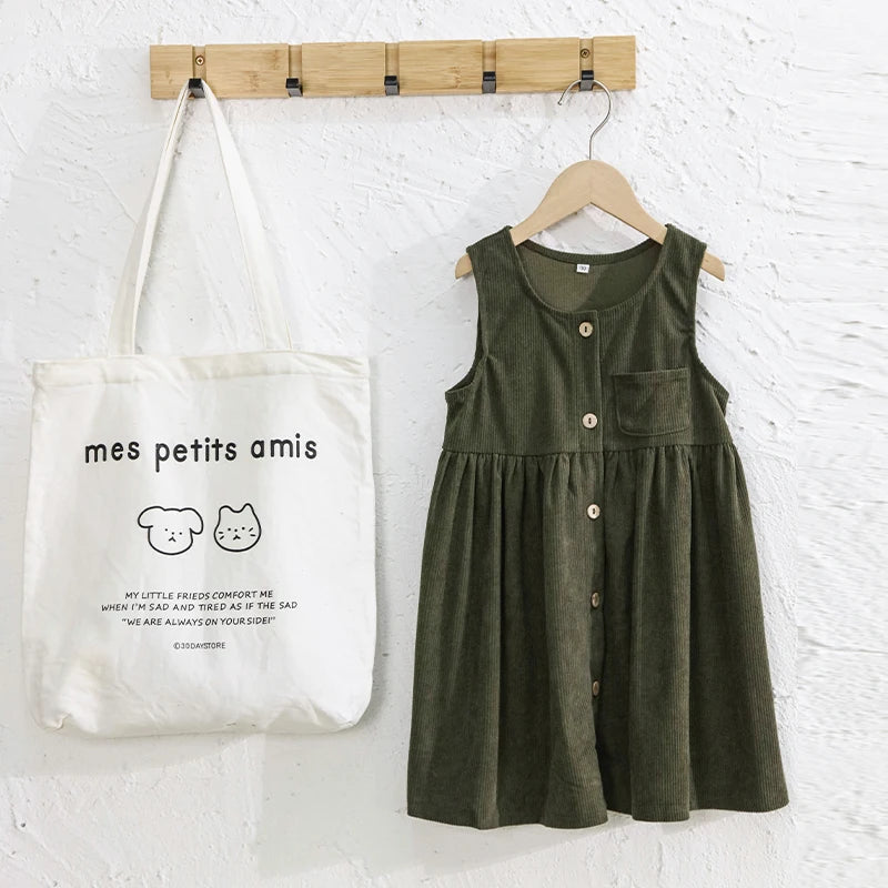 Girls Button Up Corduroy Pinafore Dress