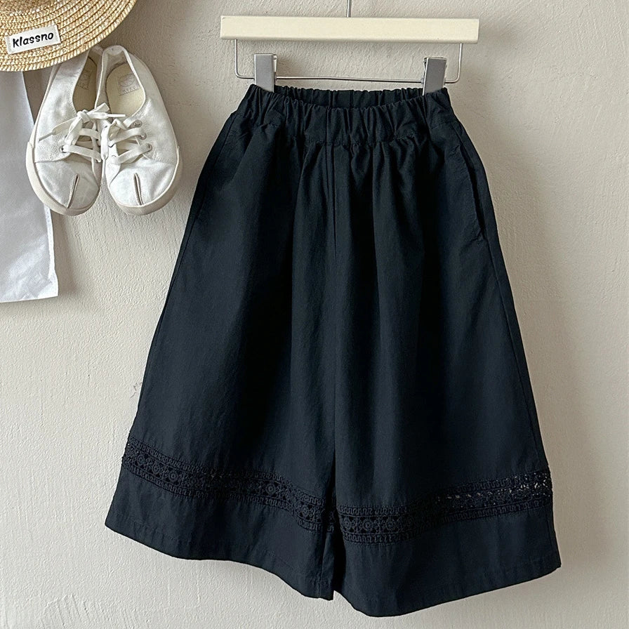 Girls' Cotton Lace Wide-Leg Pants