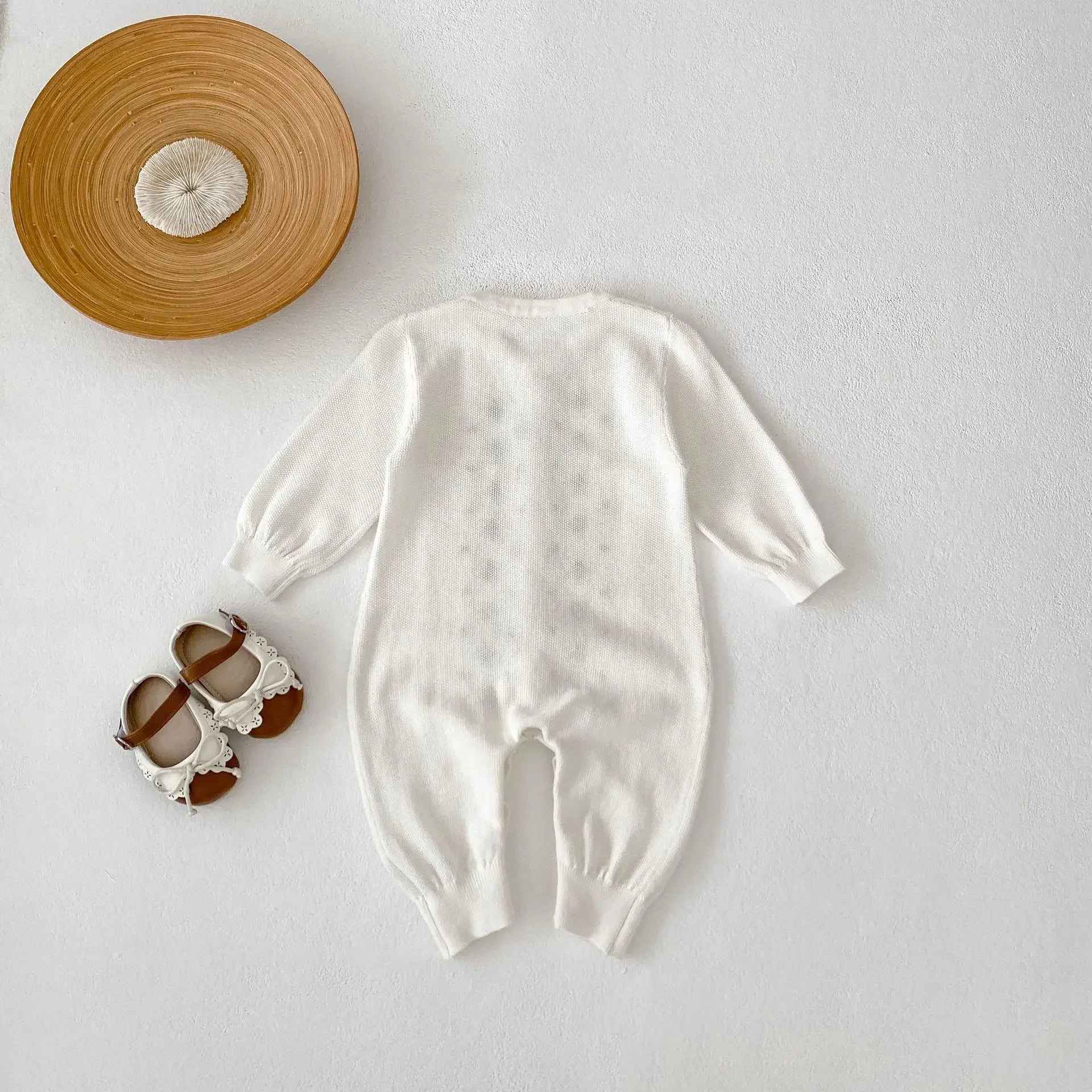 Embroidered Flower Print Knit Romper