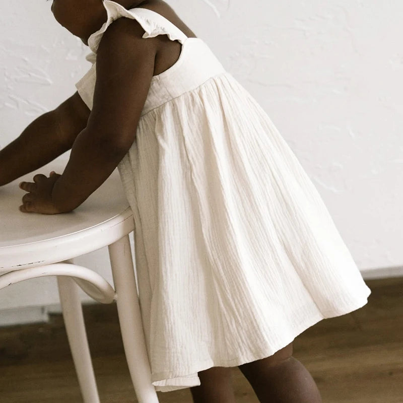 Sleeveless Muslin Girls Lined Dress