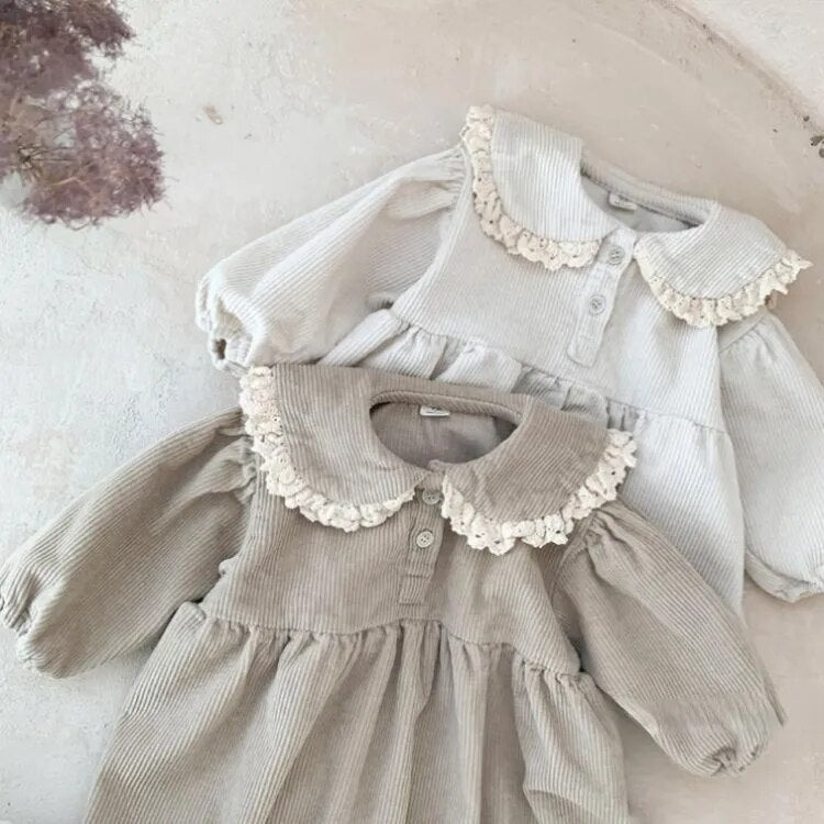Long-Sleeved Corduroy Casual Dress