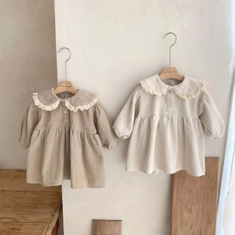 Long-Sleeved Corduroy Casual Dress