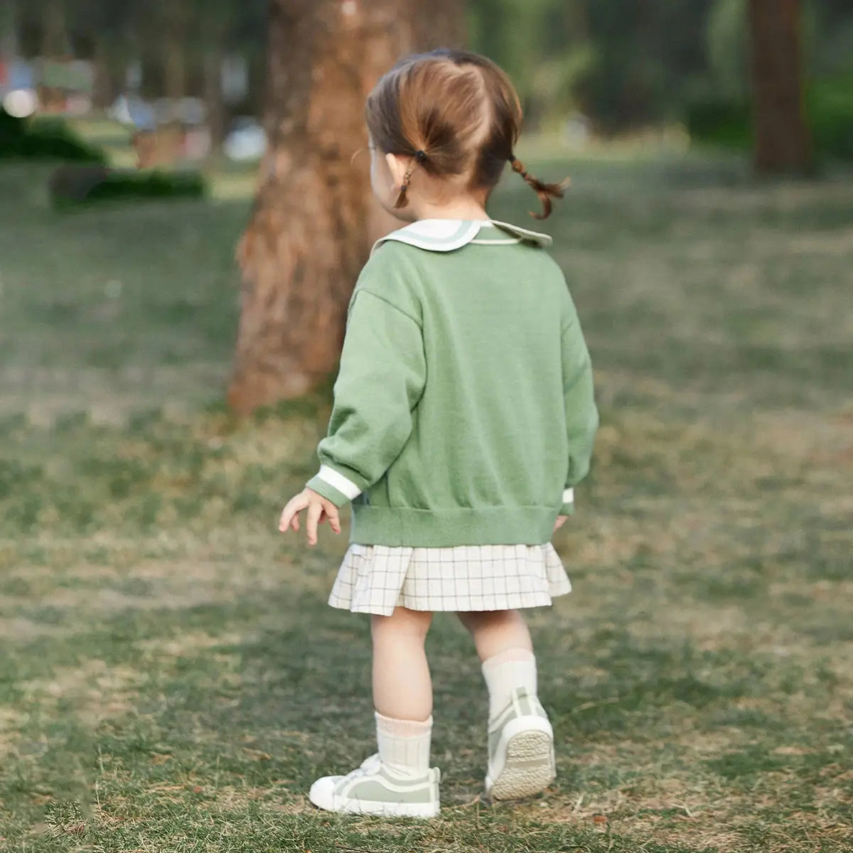 Girls' Button-Down Cardigan & Plaid Dress Set