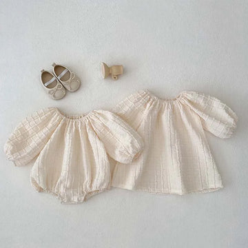 Solid Ivory A-Line Dress & Onesie