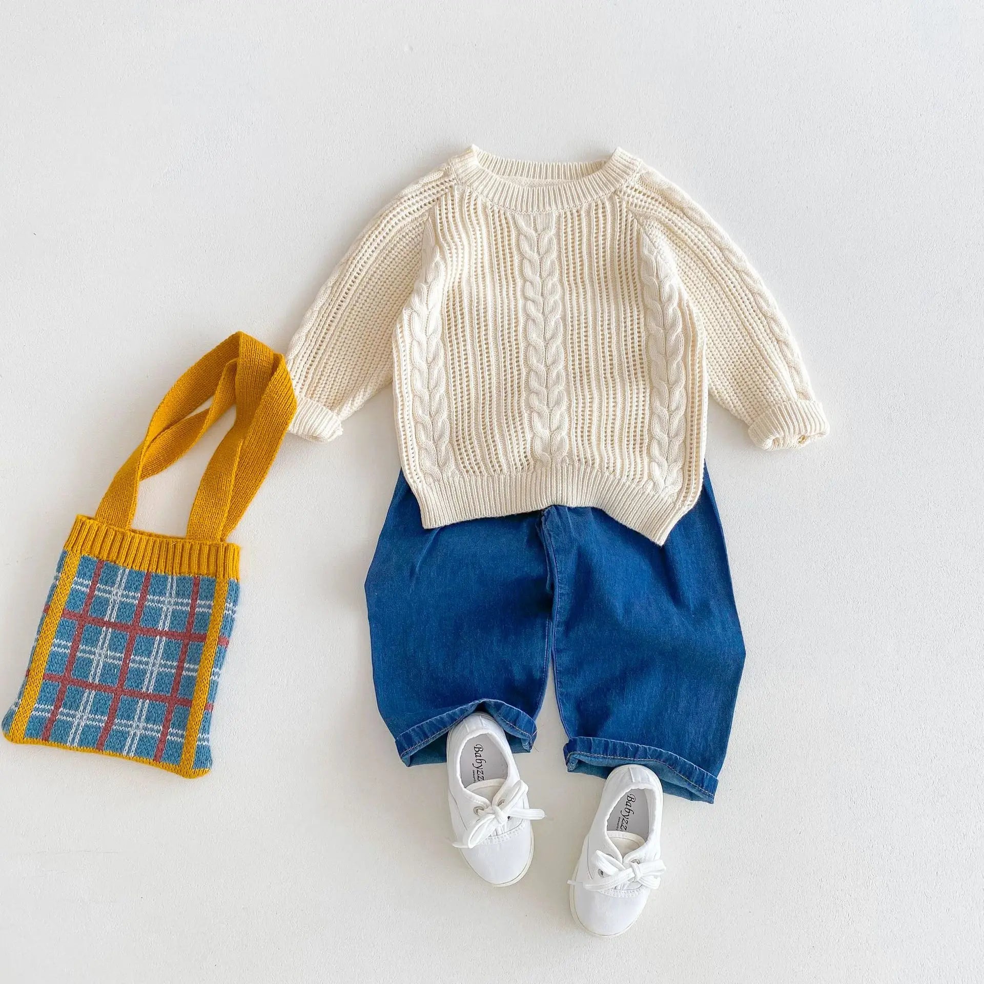 Kids Cable Knit Ivory Sweater