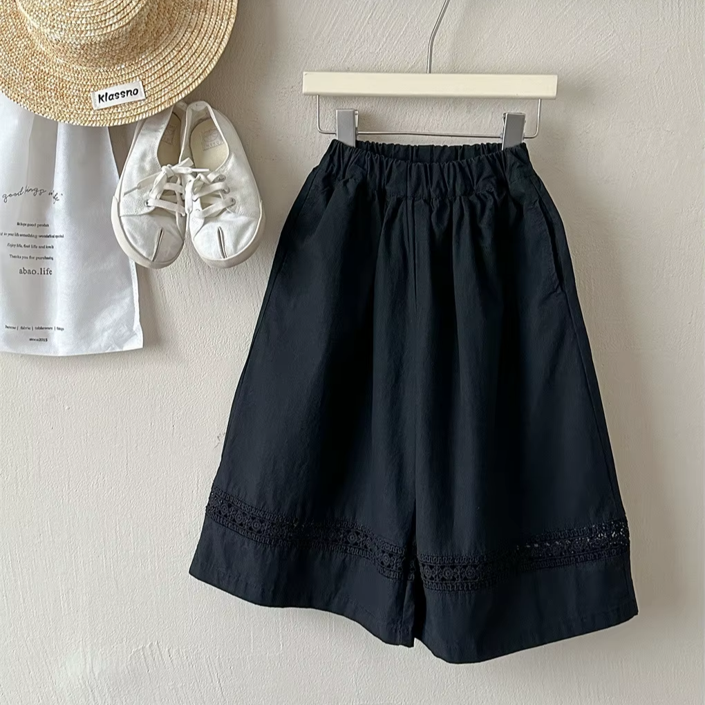 Girls' Cotton Lace Wide-Leg Pants