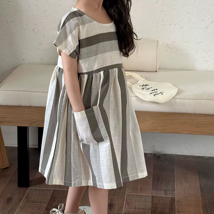 Girls' Striped A-Line Dress