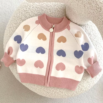 Heart Print Zip Cardigan