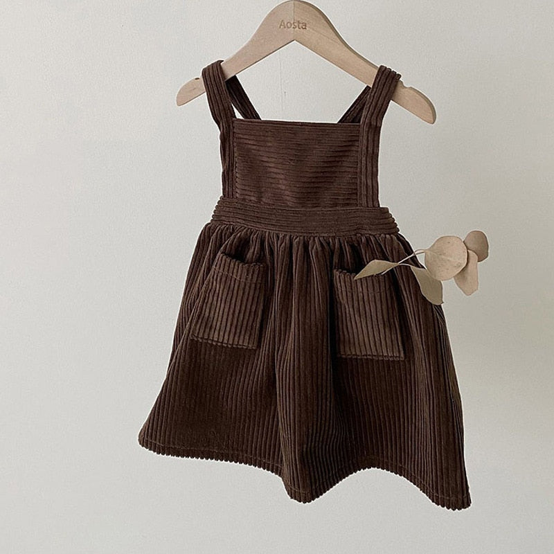 Solid Retro Corduroy Dress
