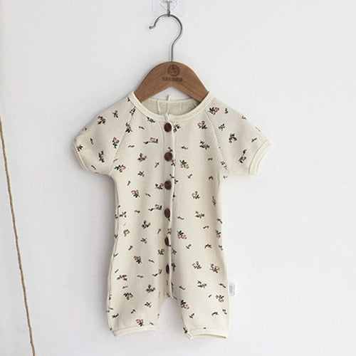 Brown Print Short-Sleeved Jumpsuit