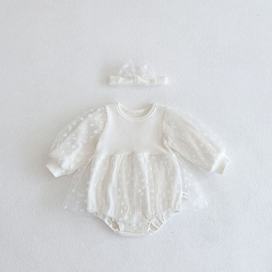 Daisy Embroidered Lace Romper with Head Band