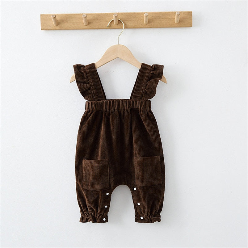 Vintage Corduroy Ruffled Sleeveless Girls Romper