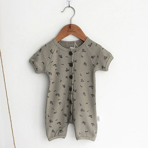 Brown Print Short-Sleeved Jumpsuit