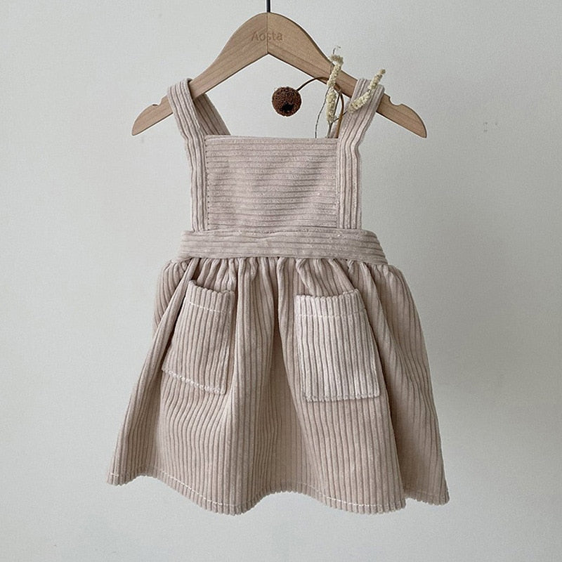 Solid Retro Corduroy Dress