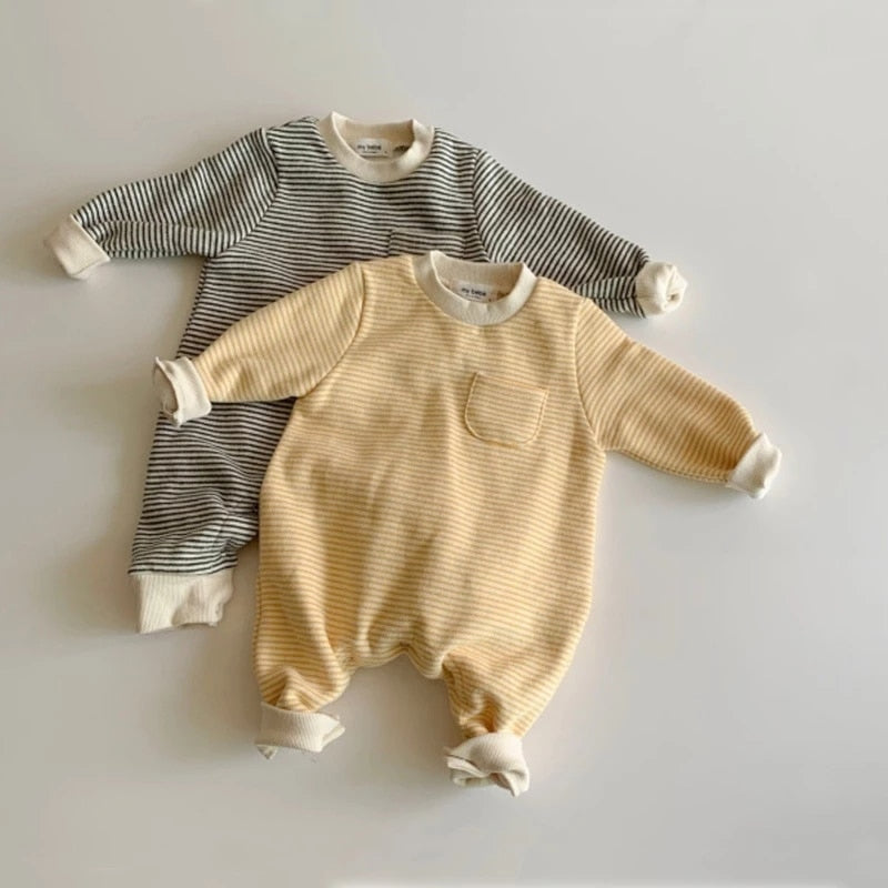 Striped Front Pocket Romper for Infants