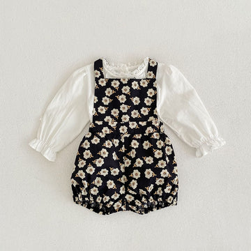 Embroidered Shirt and Floral Overalls Set
