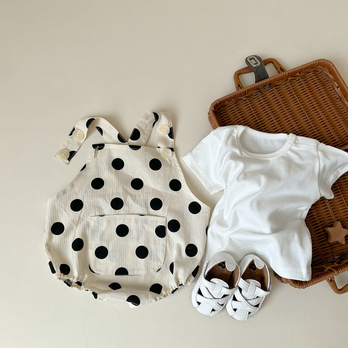 Cute Polka Dot Overalls & Tee Set