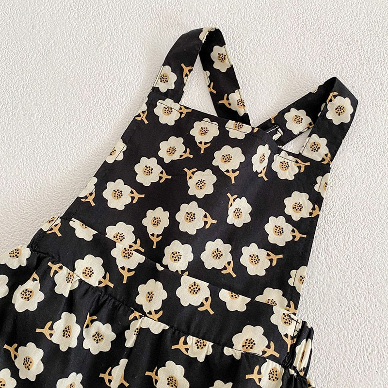 Embroidered Shirt and Floral Overalls Set