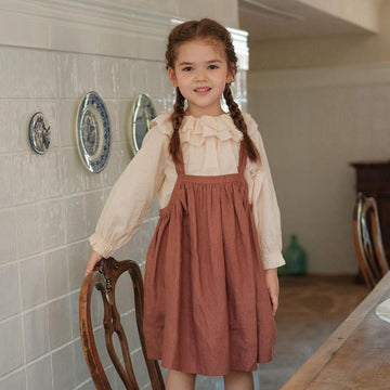 Long-Sleeved Lotus Collar Blouse & Overalls Dress