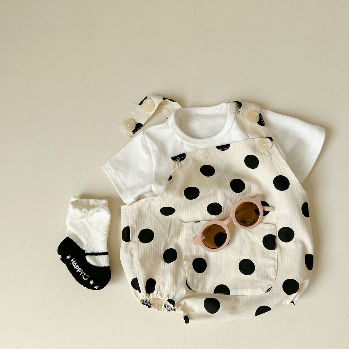 Cute Polka Dot Overalls & Tee Set
