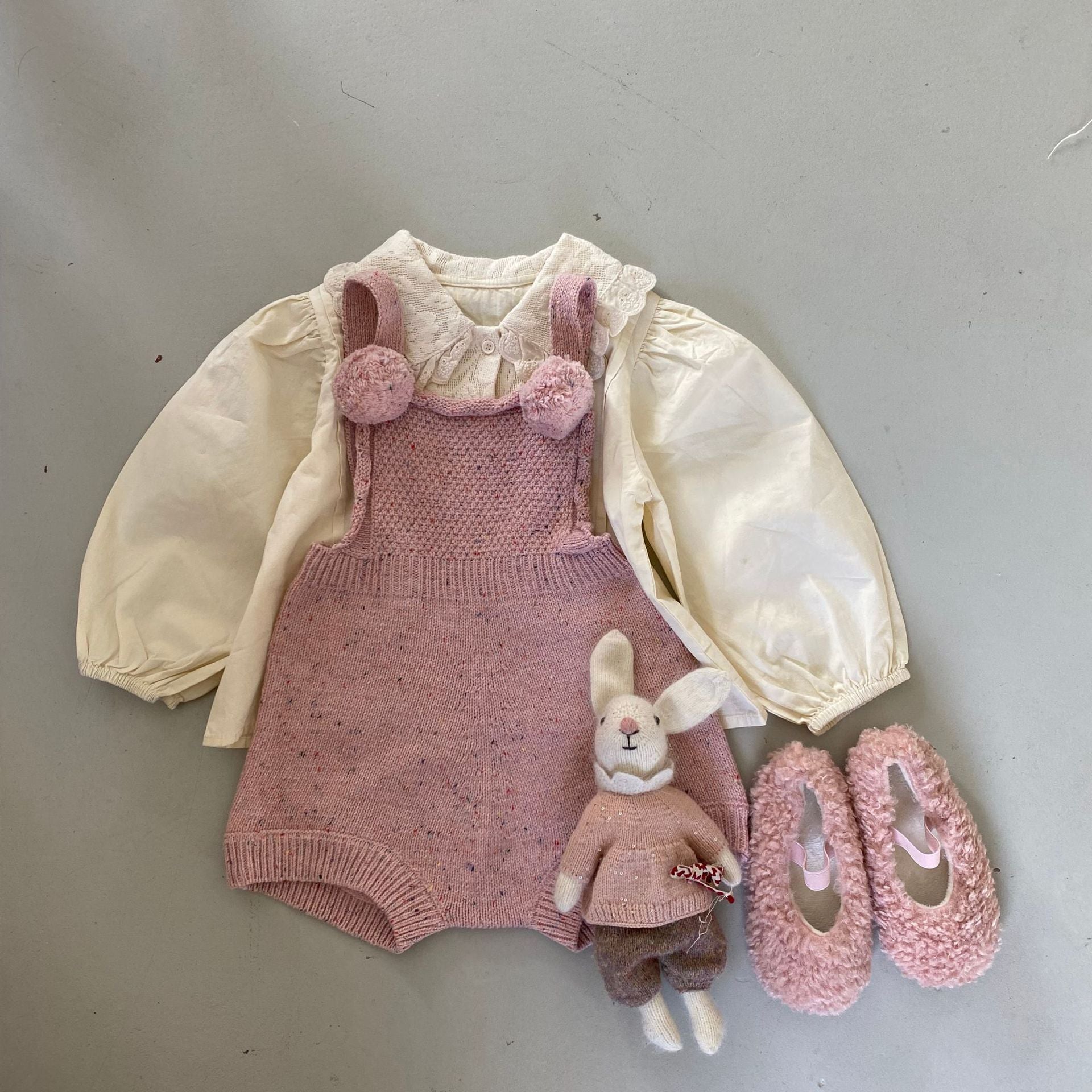 Girls' Knitted Solid Overalls