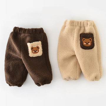 Warm Bear Print Plush Pants