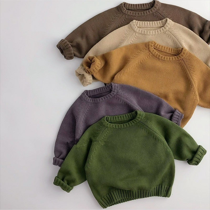 Solid Long-Sleeved Vintage Sweater