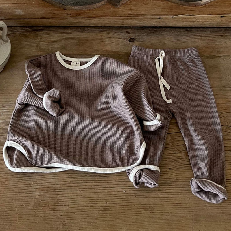 Cotton Waffle Sweatshirt & Pants Set