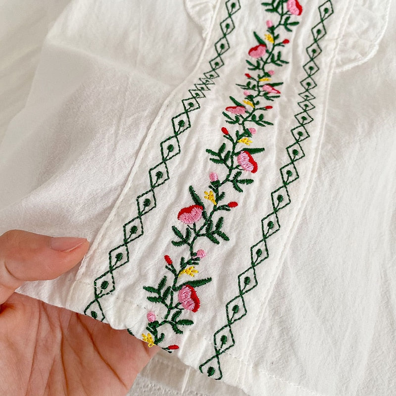 Embroidered Shirt and Floral Overalls Set