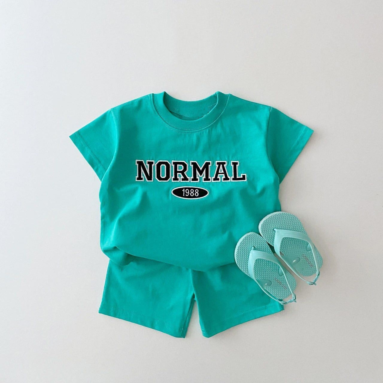 'Normal' Graphic Tee Set - Teal