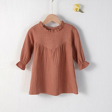 Solid Ruffle Long-Sleeved Casual Dress