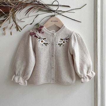 Long-Sleeved Floral Knit Cardigan