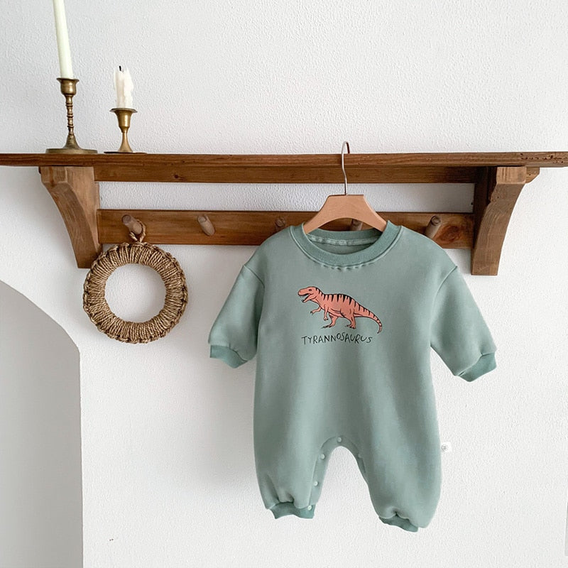 Dinosaur Long-Sleeved Button Romper