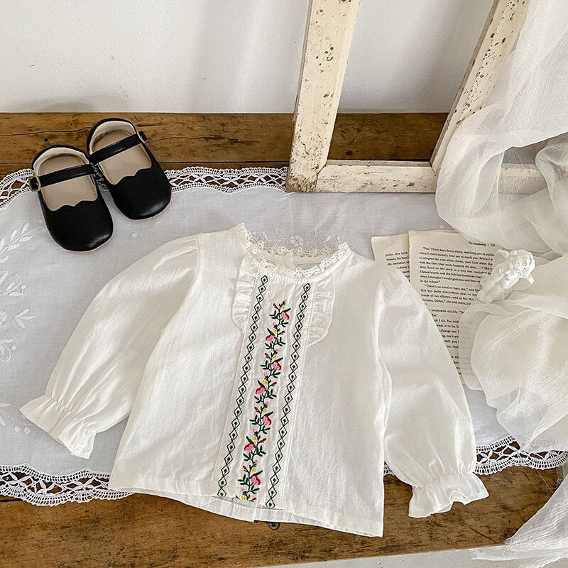 Embroidered Shirt and Floral Overalls Set