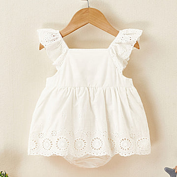 Flying Sleeve Cotton Embroidered Romper