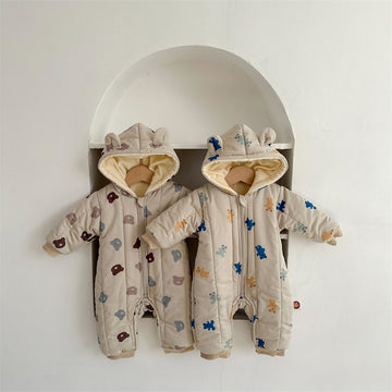 Winter Printed Hooded Baby Romper