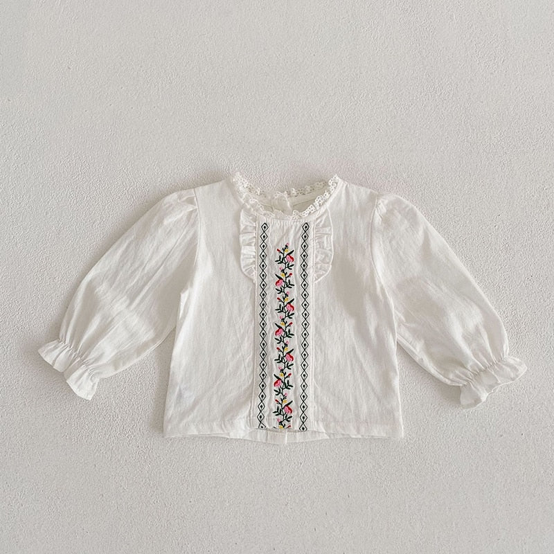 Embroidered Shirt and Floral Overalls Set